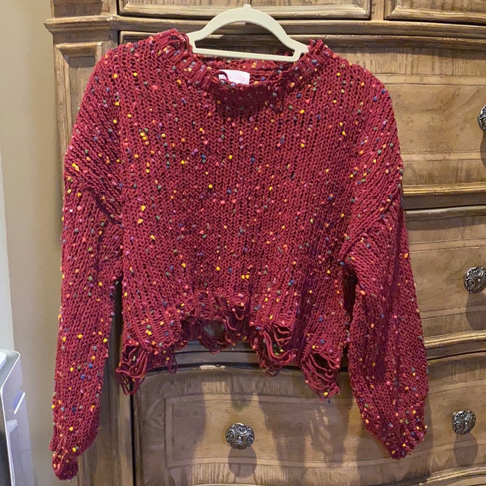 Pink Lily burgundy confetti sweater, size S